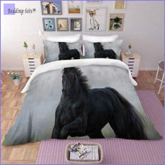 Black Race Horse Bedding Set