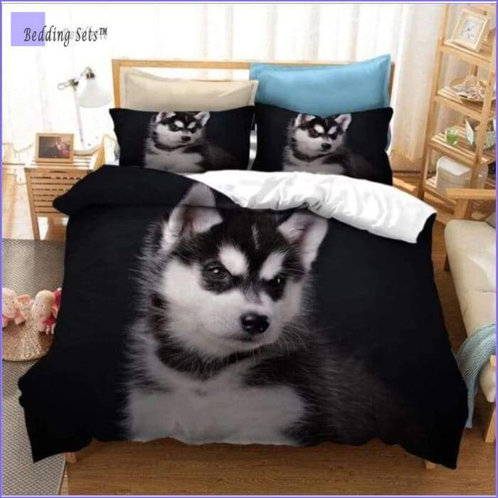 Black and White Puppy Bedding Set