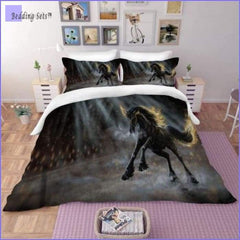 Black Horse Bedding Set - on Fire