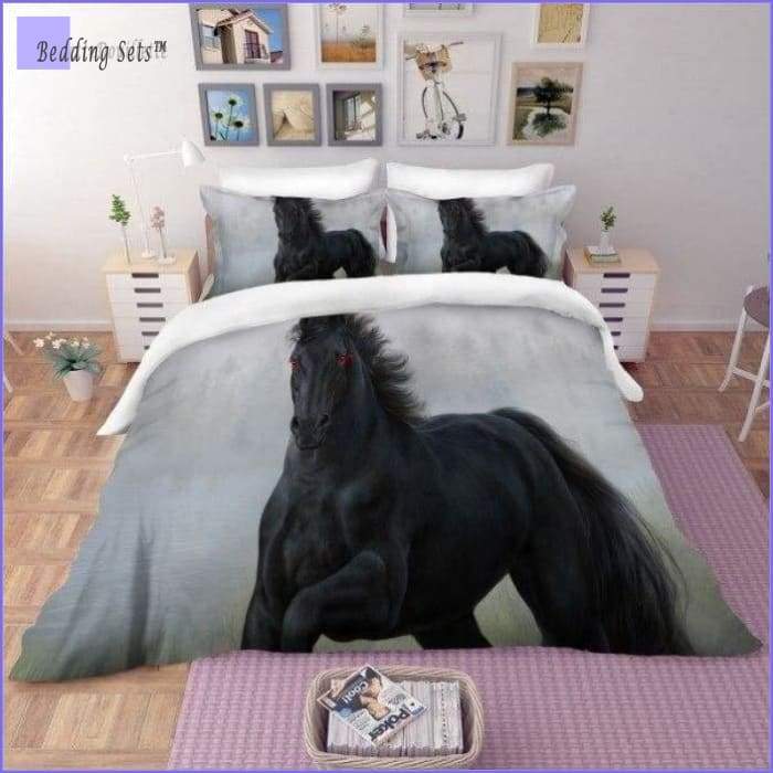 Black Race Horse Bedding Set