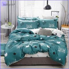 Cat Head Bedding - Turquoise Blue