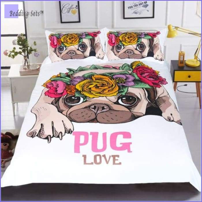 Dog Bedding Set Pug & Flowers