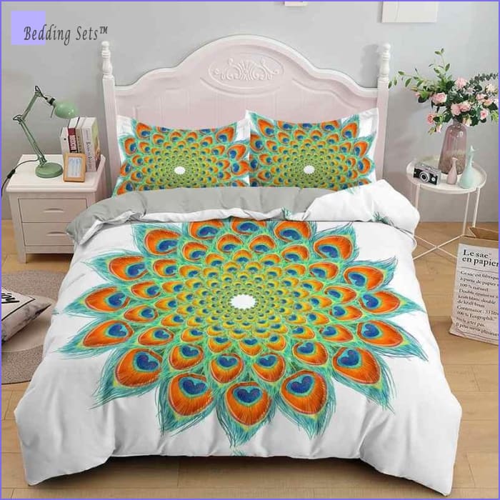 Mandala Bedding - Green Peacock Feathers