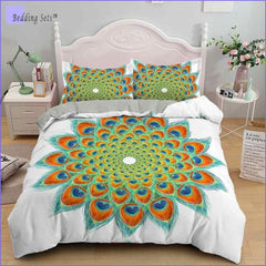 Mandala Bedding - Green Peacock Feathers